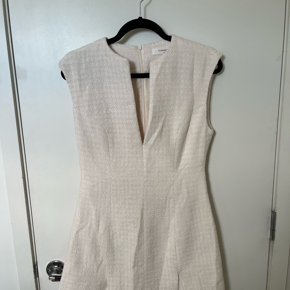 Commense Cream Textured V-Neck Sheath Dress